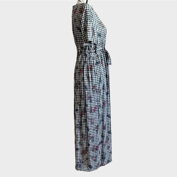 Vintage 90s Black and White Gingham Floral Maxi Dress - Picture 6 of 10
